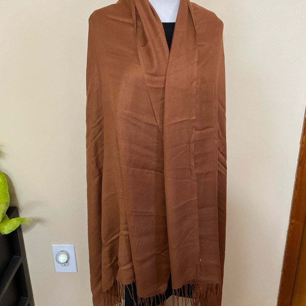 Large Solid Color Pashmina Style Shawl Wrap Scarf, Golden Brown color
